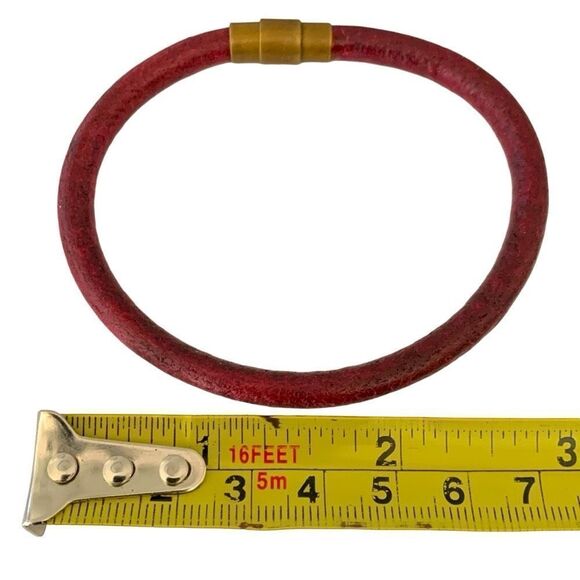 Genuine Leather Luxury Red Bracelet 8” w/ Antique Brass Clasp - Unisex Gift NEW - Picture 7 of 8